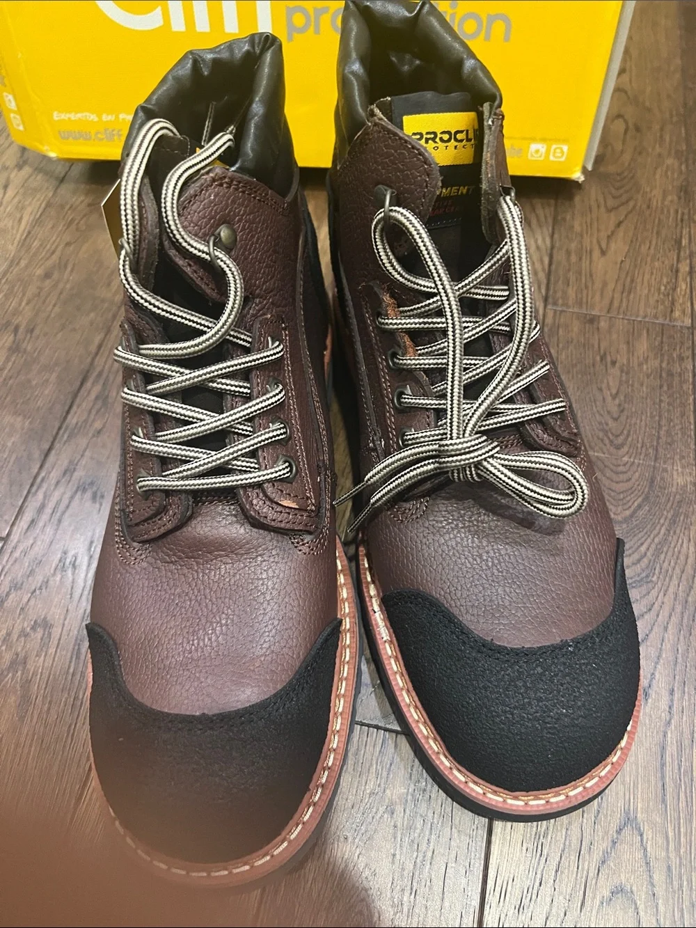 PROCLIFF Men's Brown Leather Work Boots with Black Toe Cap